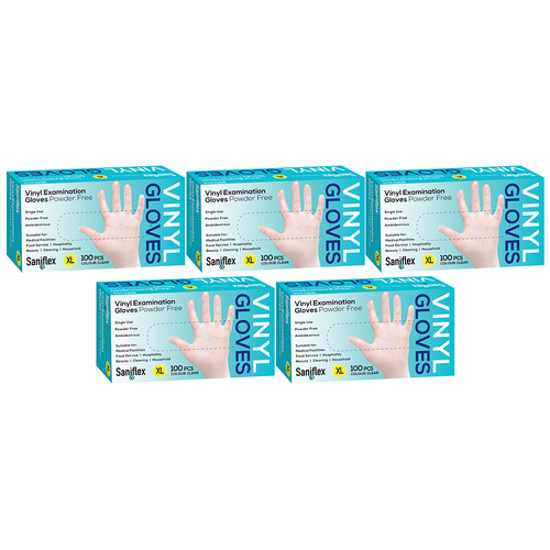 500pc Saniflex Vinyl Disposable Gloves Clear Size XL