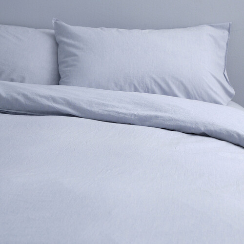 Canningvale Queen Bed Quilt Cover Set Vintage Softwash Cotton Misty Blue