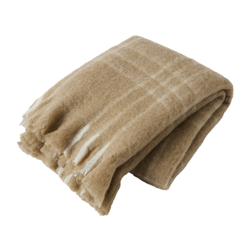 Pilbeam Living Berkshire Wool Blend 127x152cm Throw - Taupe/Cream