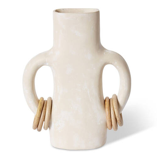 E Style Abdou Vessel Ecomix/Wood Decorative Vase 36cm - Ivory/Natural