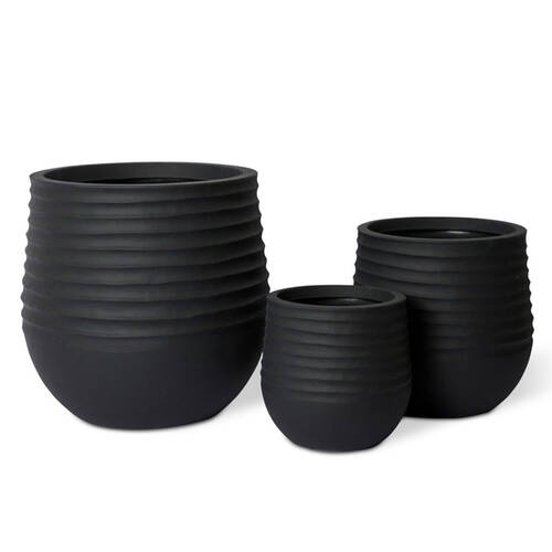 3pc E Style Knox Stonelite Polyethylene Planters Set 28/37/49cm - Black