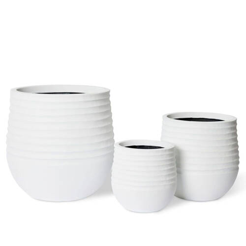 3pc E Style Knox Stonelite Polyethylene Planters Set 28/37/49cm - White