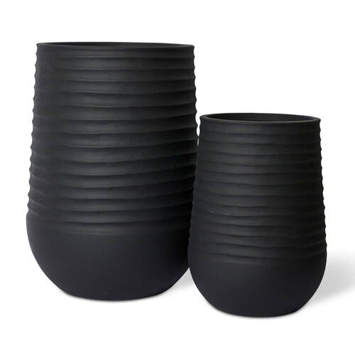 2pc E Style Knox Tall Stonelite Polyethylene Planters Set 51/70cm - Black