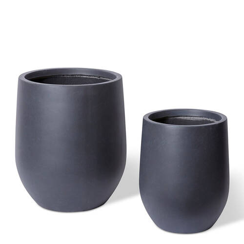 2pc E Style Aiden Fibrestone Planters Set Home Decor 44/56cm - Black