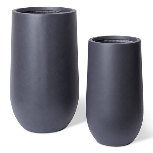 2pc E Style Aiden Tall Fibrestone Planters Set Home Decor 60cm/75cm - Black