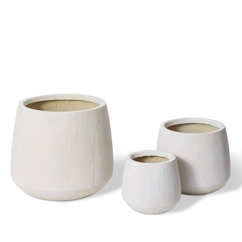 3pc E Style Eamon Fibrestone Planters Set Home Decor 28/39/54cm - White