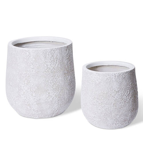 2pc E Style Finn Fibrestone Planters Set Home Decor 40cm/54cm - White