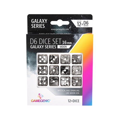 12pc Gamegenic Galaxy Series Moon D6 Dice Set 16mm Gaming Accessory