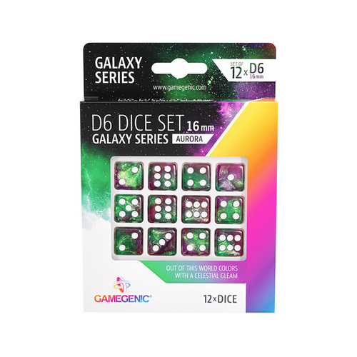 12pc Gamegenic Galaxy Series Aurora D6 Dice Set 16mm Gaming Accessory