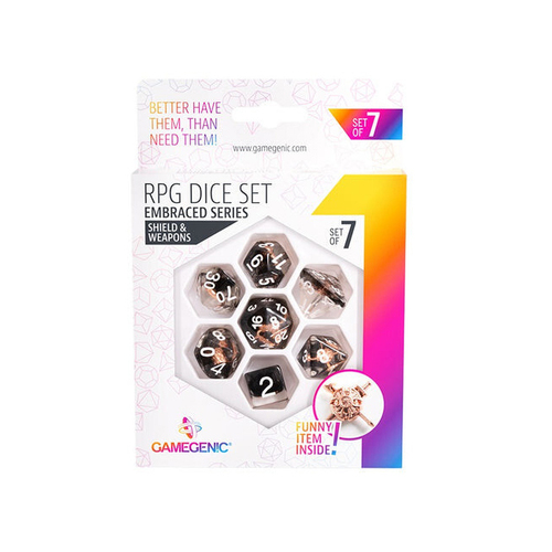 7pc Gamegenic Embraced Series Shield & Weapons Dice Set Gaming Accessory