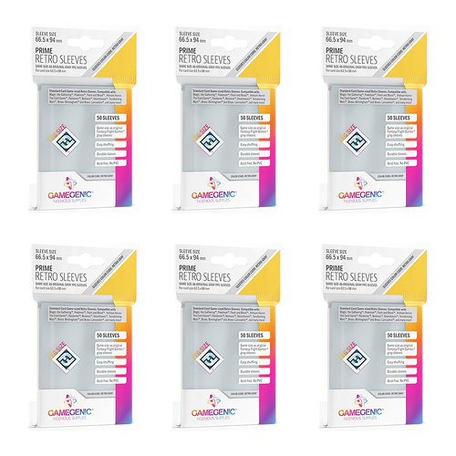 6x 50pc Gamegenic Retro Sleeves Size RETRO GREY 66.5mm x 94mm Accessory