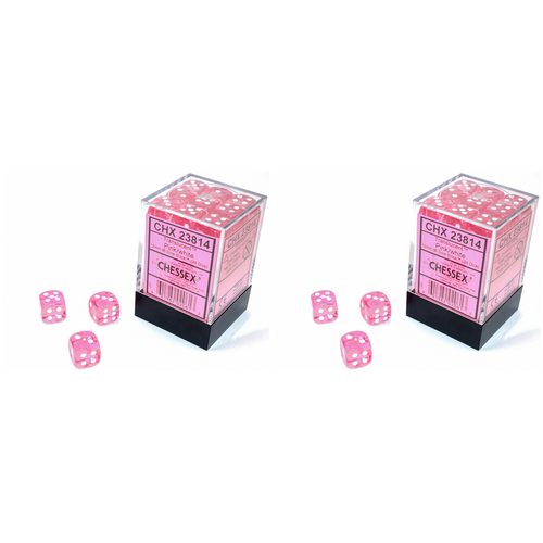2x 36pc Chessex D6 Translucent Pink/White Role Playing Game Dice Block 12mm