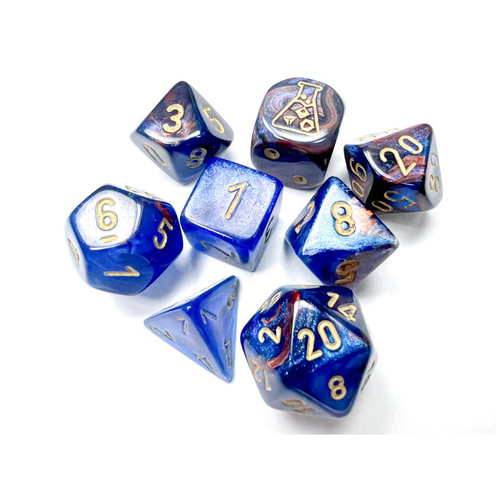 Chessex Lustrous 7+1 Polyhedral Gaming Dice Set Azurite w/ Gold Numbers