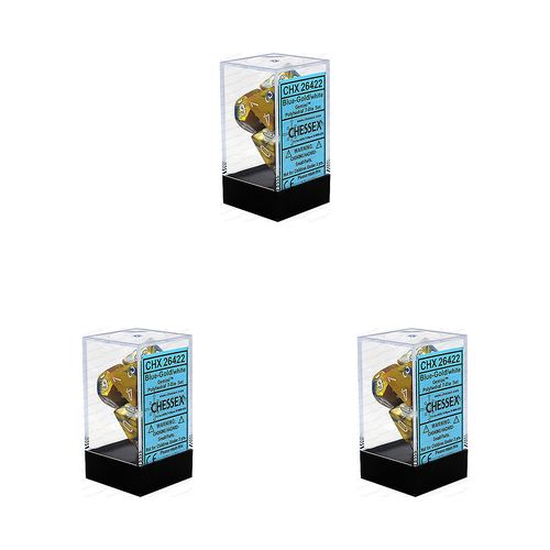 3x 7pc Chessex Gemini Polyhedral Gaming Dice Set Blue-Gold/White