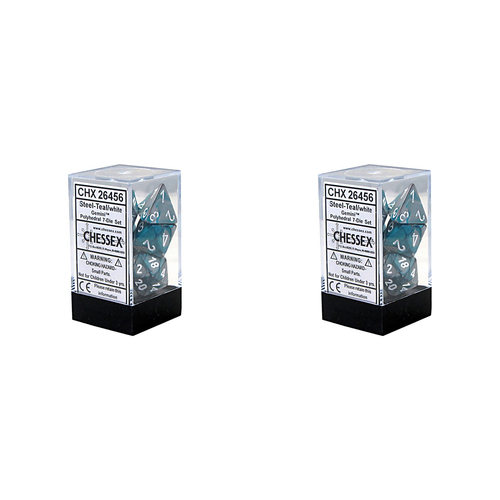 2x 7pc Chessex Dice Gemini Polyhedral Steel Gaming Dice Set Teal/White