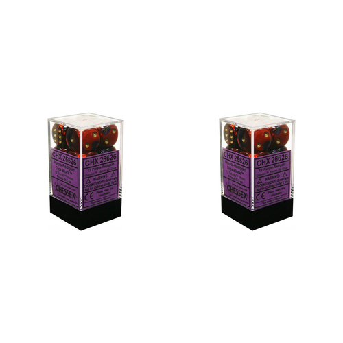 2PK Chessex D6 DiceGemini Gaming Dice for Tabletop Roleplay Purple-Red/Gold 1.6cm