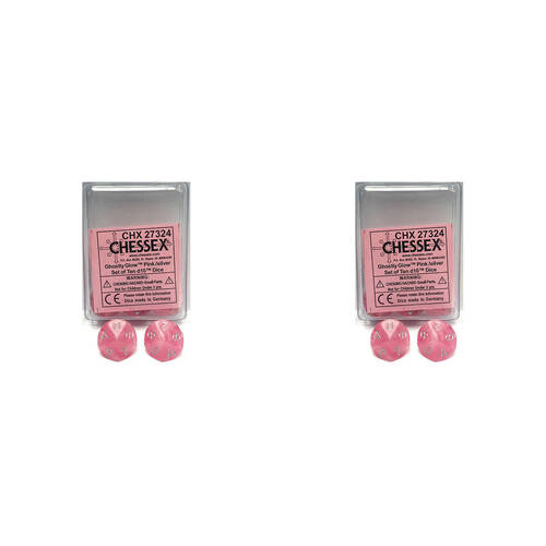 20pcs Chessex D10s RPG Tabletop Dice Ghostly Glow - Pink/Silver