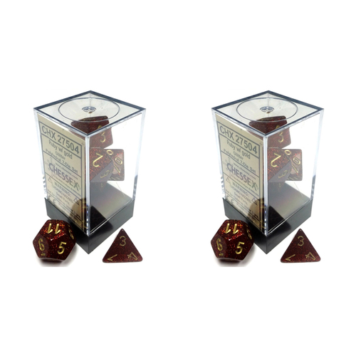 2x 7pc Chessex Glitter Polyhedral Ruby Gaming Dice Set Red/Gold