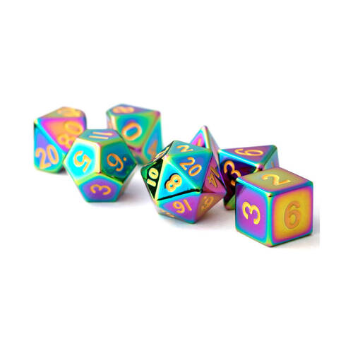 7pc Fanroll by Metallic Metal Polyhedral RPG Tabletop Dice Gaming Set - Torched Rainbow
