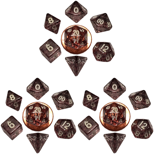 3x 7pc Fanroll by Metallic MDG Polyhedral Mini Dice Set Ethereal Black/White