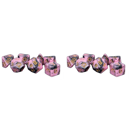 2x 7pc Fanroll by Metallic Acrylic Polyhedral Dice Set 16mm Stardust Pink/Black