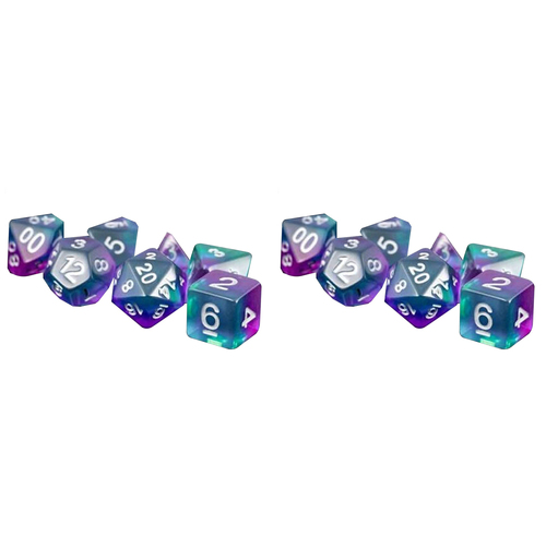 2x 7pc Fanroll by Metallic MDG Polyhedral Resin Dice Set 16mm Blue Aurora