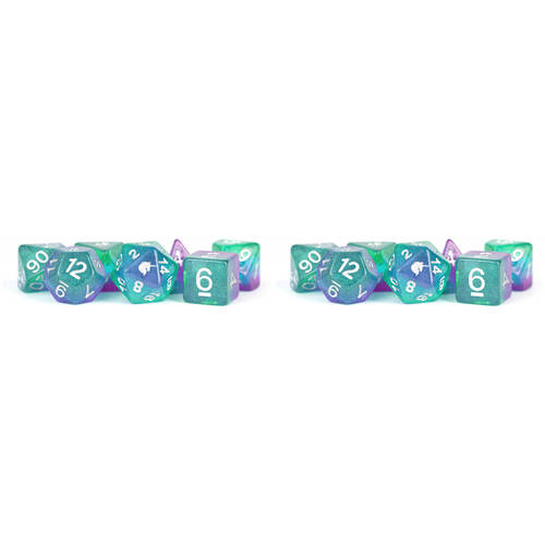 14pc Fanroll by Metallic Unicorn Resin Polyhedral RPG Tabletop Dice Set - Aurora