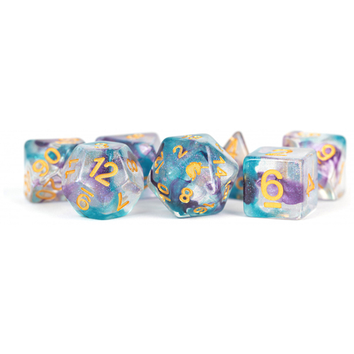 7pc Fanroll by Metallic MDG Unicorn Resin Fancy Fae Polyhedral Dice Set 