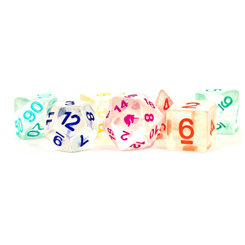 7pc Fanroll by Metallic MDG Unicorn Resin Rainbow Ice Polyhedral Dice Set