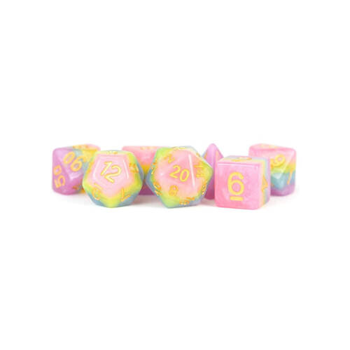 7pc Fanroll by Metallic Resin/Polyhedral RPG Tabletop Dice Set 16mm - Pastel Fairy