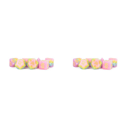 14pc Fanroll by Metallic Resin/Polyhedral RPG Tabletop Dice Set 16mm - Pastel Fairy