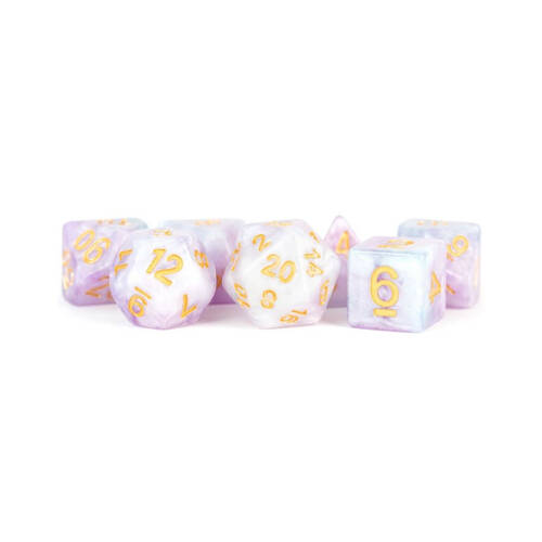 7pc Fanroll by Metallic Resin/Polyhedral RPG Tabletop Dice Set 16mm - Lavender