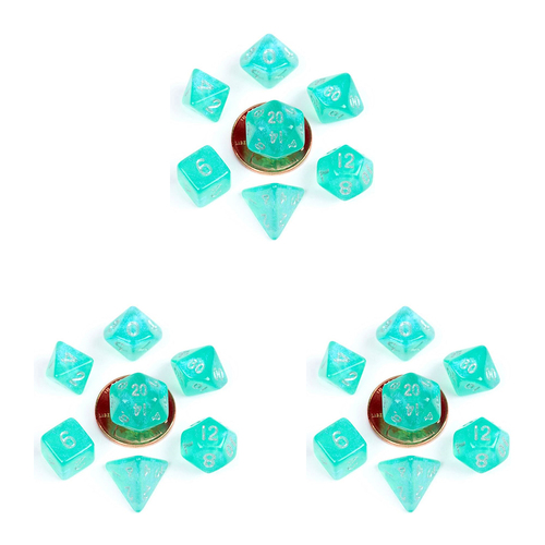 3x 7pc Fanroll by Metallic Acrylic Polyhedral Dice Set 10mm Stardust Turquoise