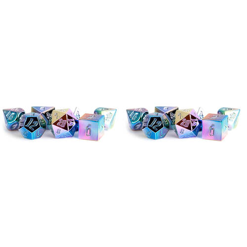 14pc Fanroll by Metallic Aluminum Plated Acrylic Polyhedral RPG Dice Set 16mm - Rainbow Aegis Uninked