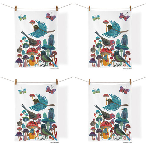 4PK WerkShoppe Cotton Kitchen Tea Towel 53.5x71cm - Mushroom Garden