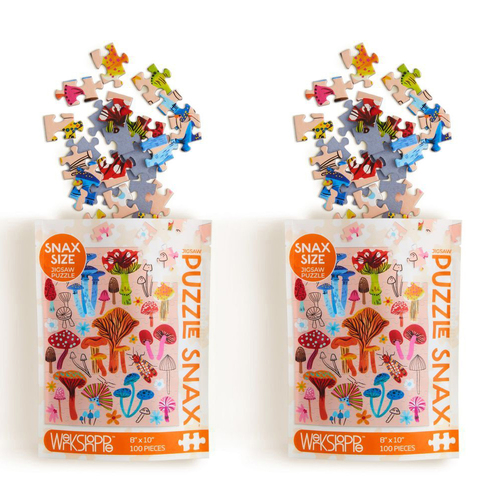 2x 100pc WerkShoppe Snax Jigsaw Puzzle 8x10 Mushroom Patch 7y+