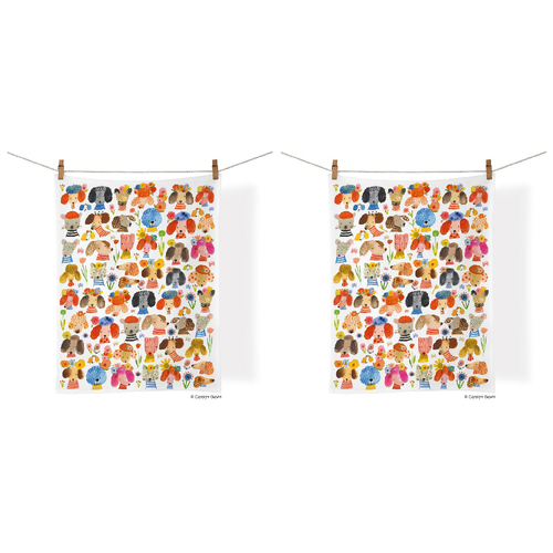2PK WerkShoppe Cotton Kitchen Tea Towel 53.5x71cm - Dog Eared