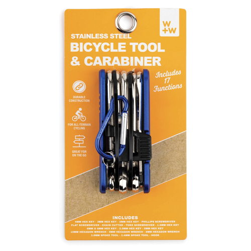 W+W Stainless Steel Bicycle Multi Tool With Carabiner Set