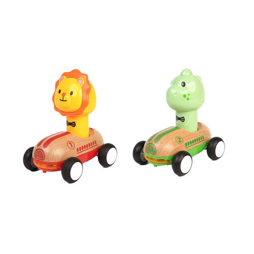 Wanborns Wooden Press Go Racer Lion & Dinosaur w/ Sounds and Lights 18m+