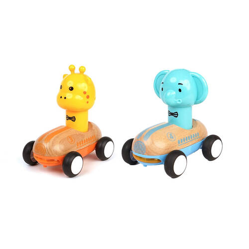 Wanborns Wooden Press Go Racer Giraffe & Elephant w/ Sounds and Lights 18m+
