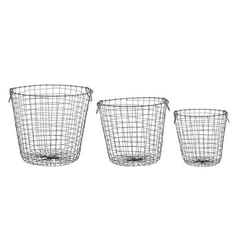 3pc Esschert Design Large Round Wire Basket Garden Outdoor Display