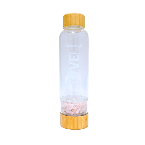Kuvings Glass Water Bottle With Rose Quartz Crystals 500ml - Love