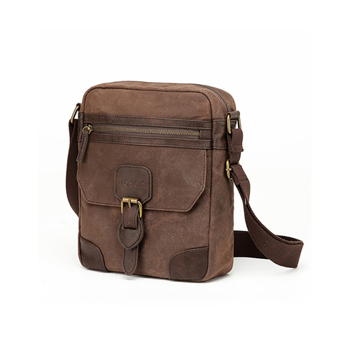 Tosca Waxed Canvas Cross Bag w/Buckled Pocket 25cm