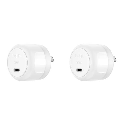 2x 2pc Belkin BoostCharge 30W Compact Wall Charger & USB-C to 8-Pin Cable White