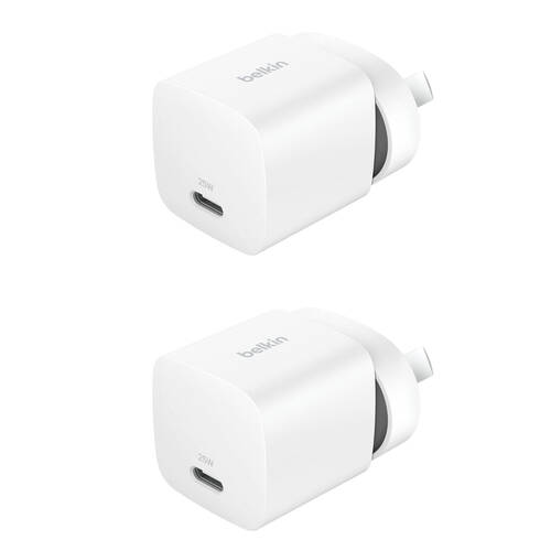 2x 2pc Belkin BoostCharge 30W Fast-Charging Wall Charger & 1m USB-C Cable White