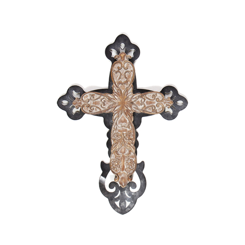 DWBH Wood/Metal 23x32cm Wall Decor Cross - Black/Brown