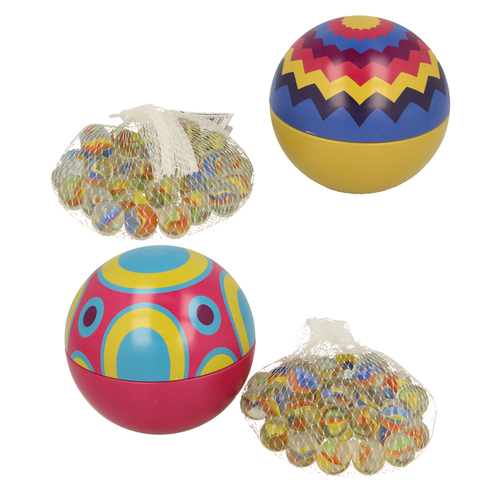 2PK Majigg Tin of Marbles 9cm - Assorted