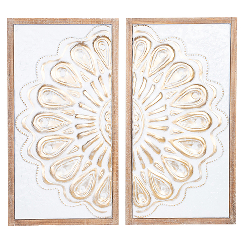 2pc DWBH 85cm Pressed Metal Wall Hanging Art Wooden Frame Haari