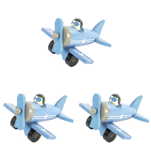 3PK Majigg 10cm Stunt Plane Kids Wooden Toy Assorted 18m+
