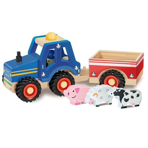 Majigg 23cm Tractor & Trailer Kids Wooden Toy Set